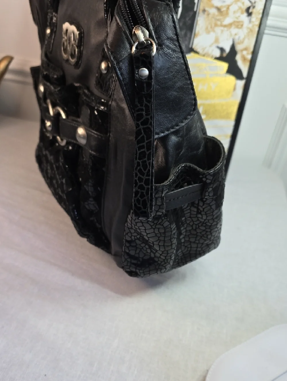 Sharif 1827 Black Braided-Handle Tote with Woven Front - Picture 8 of 10